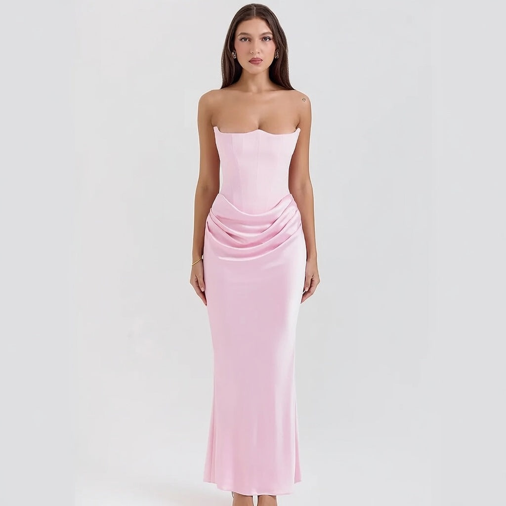 Elegantes, trägerloses langes Partykleid mit offenem Rücken