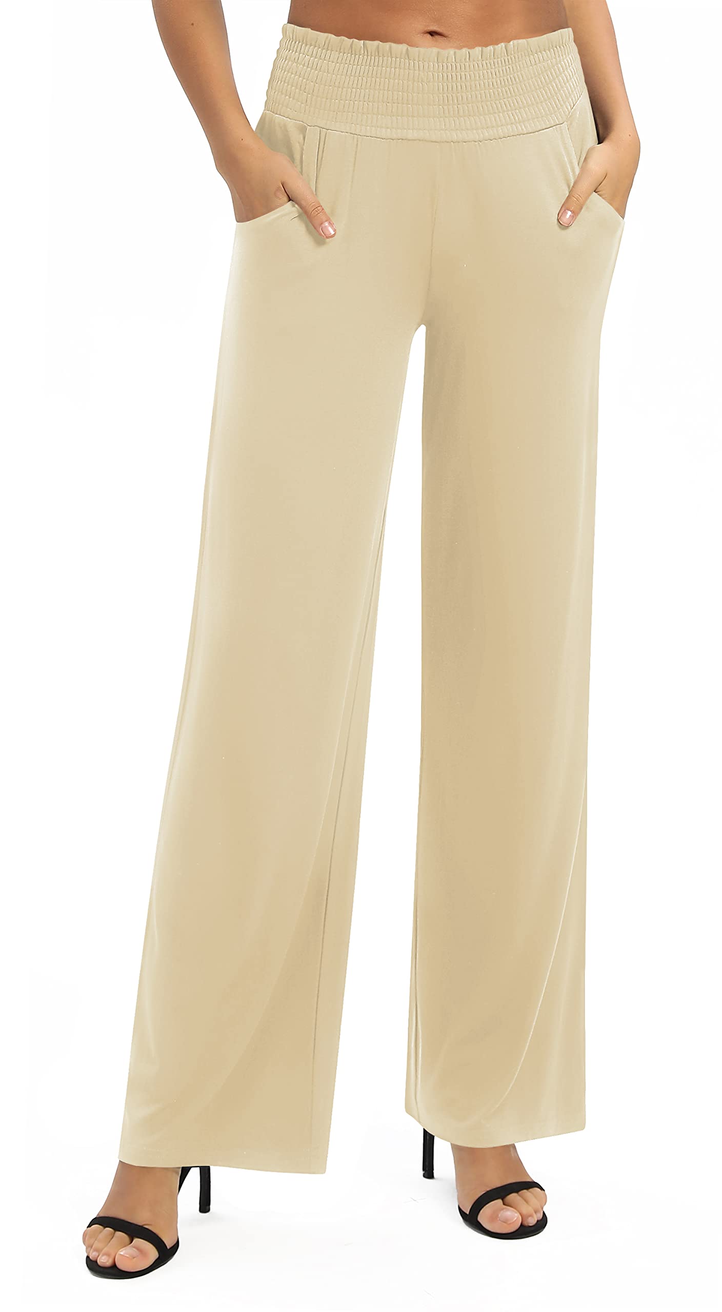 EXCHIC Women's Loose Straight Leg Palazzo Pants High Elastic Waist Causal Trousers with Pockets EXCHIC