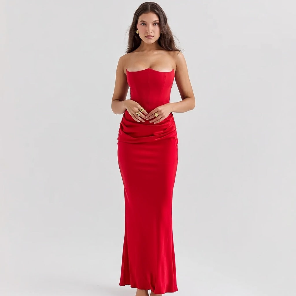 Elegantes, trägerloses langes Partykleid mit offenem Rücken