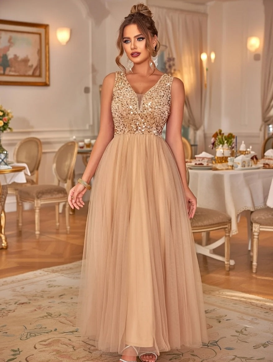 Vestido Curto de Lantejoulas Preto com Decote em V - Elegância Brilhante